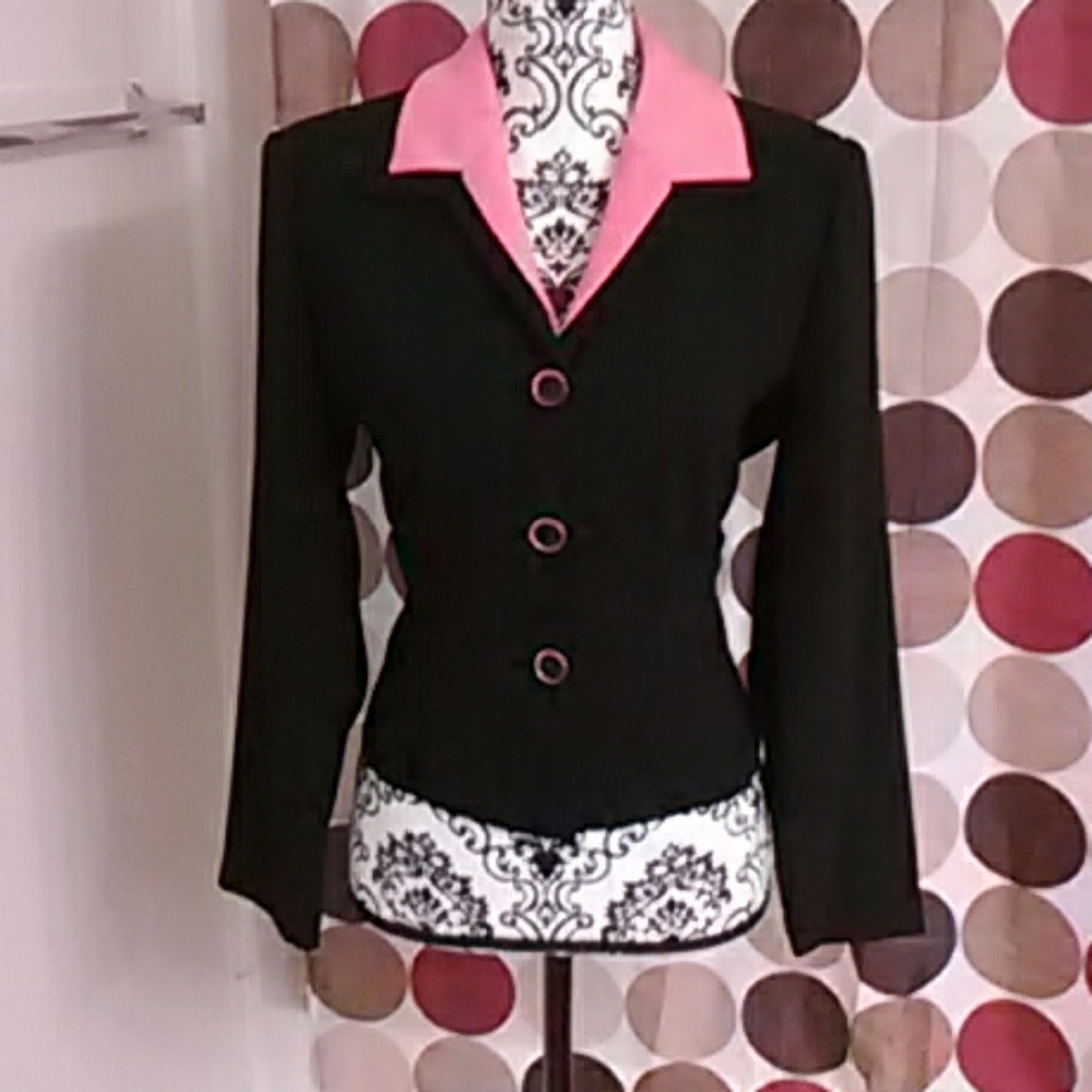 Black and pink double collar blazer